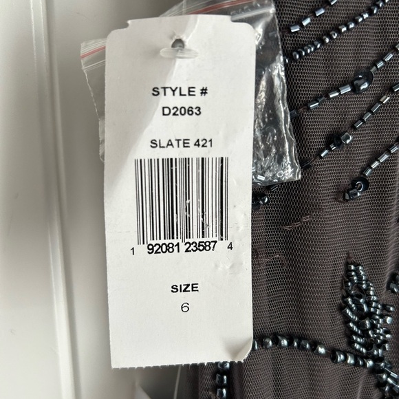 NWT Pisarro Nights 6 Beaded Column Long Gown Dress Slate Gunmetal Gray V Neck - Picture 10 of 12